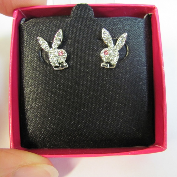 Playboy Earrings Bunny Stud Swarovski Crystal RARE - Picture 7 of 8
